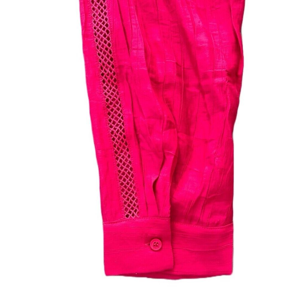 Sweet Rain Women's Pleated Embroidered Long Sleeve Button Down Blouse Fuchsia 3X - Picture 6 of 8